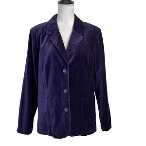 Denim & Co. Women's Blazer Jacket sz Large Purple Velvet Pockets Casual Career